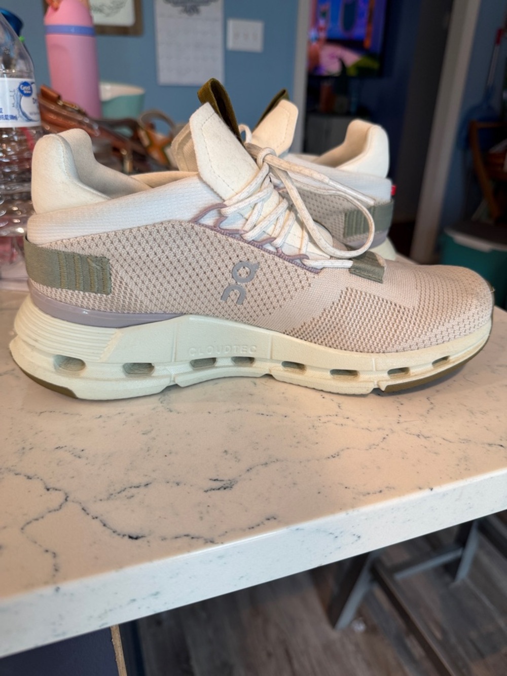 On Running Cream and Sage Neutral-Tone Running Sneakers